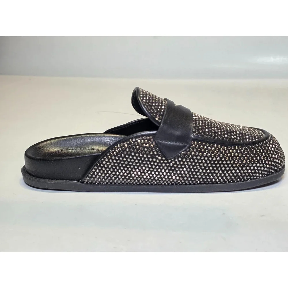 Schutz Ava Women's Shoes Size 7 B Black Leather Mule Metallic Slip‎ On Slides